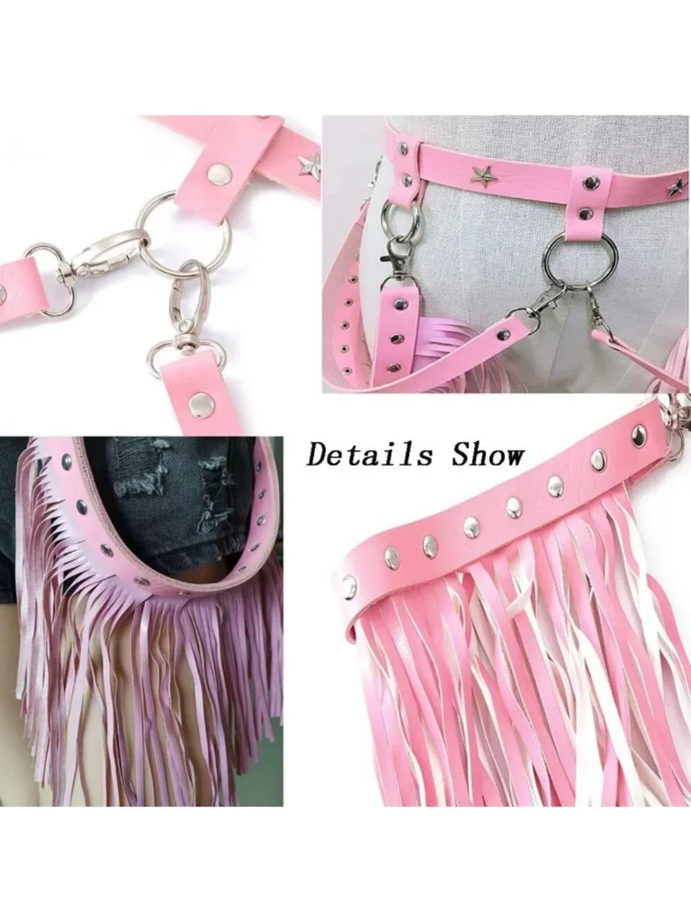 Gothic Fringe Leather Body Harness Garter Belt for Festival, Dance & Dress Up